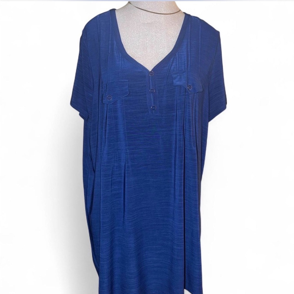 Elie McCarthy Blue Tunic Top Size 2X Short Sleeve Stretch Blouse